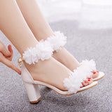 7 cm Round Head Flower High Heel Sandals