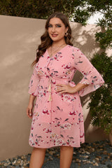 V-neck Short Sleeve Printed Bohemian Dress