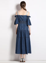 Short-sleeved Suspender Denim Dress