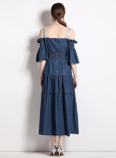Short-sleeved Suspender Denim Dress