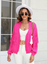Short Knit Cardigan Fringed Sweater