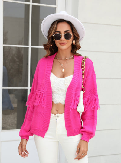 Short Knit Cardigan Fringed Sweater