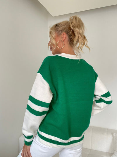 Contrast Cardigan Loose Knit Sweater