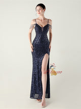 Mermaid Sequins Spaghetti Straps Beading Prom Dress