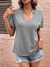 Loose U-neck Pure T-shirt Short Sleeve Top