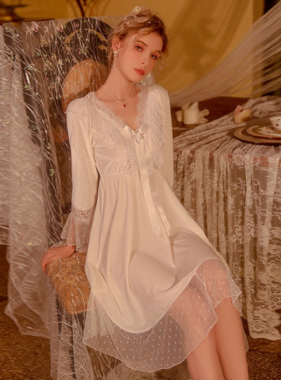 Sexy Long-sleeved Lace Nightgown Dress