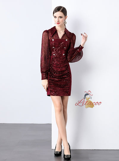 Sexy Sequins Long Sleeve Dress