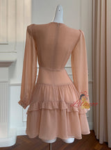 Champagne Long Sleeve V-neck Dress