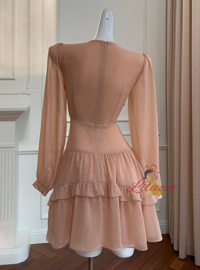 Champagne Long Sleeve V-neck Dress