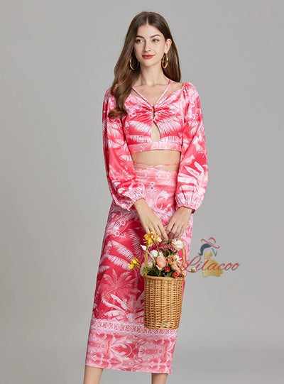 Sexy Backless Strap Top+Skirt Two-piece Suit