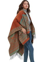Ethnic Jacquard Hooded Fringed Cloak
