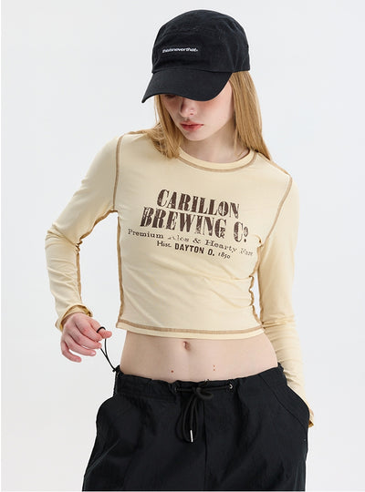 Long-sleeved Round Neck Letter Printed Top