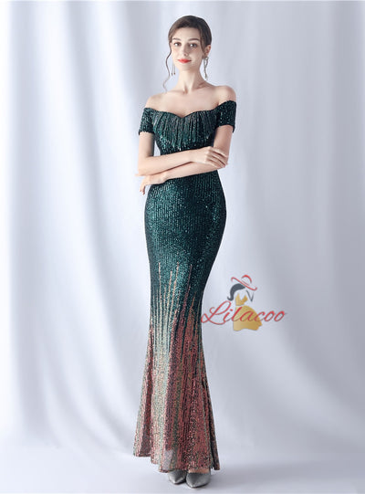 Mermaid Sequins Off the Shoulder Beading Prom Dress