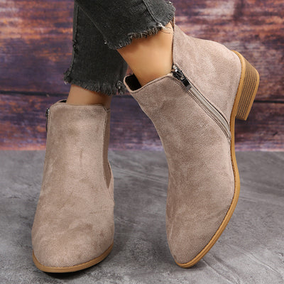 Pointed Suede Elastic Band Thick Heel Casual Shoes