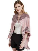 Bat Sleeve Knitted Fringed Shawl