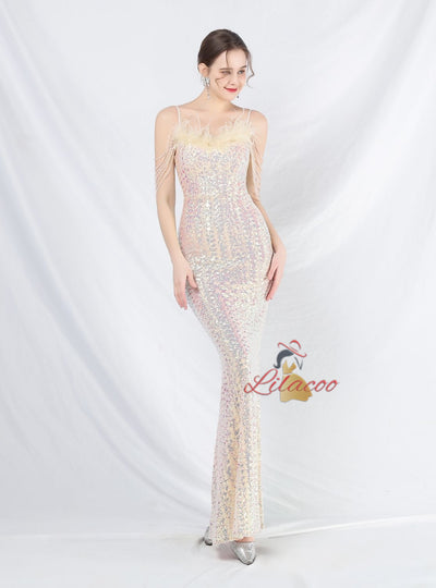 Mermaid Sequins Spaghetti Straps Beading Prom Dress