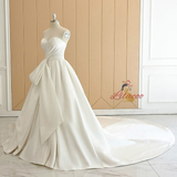White Sweetheart Satin Bow Wedding Dress