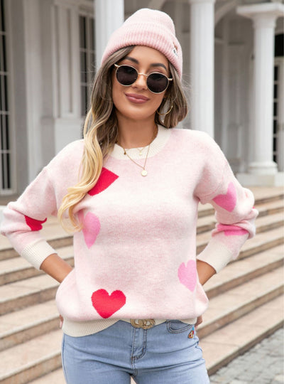 Love Round Neck Knitted Pullover Sweater