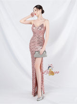 Mermaid Sequins Spaghetti Straps Split Prom Dress