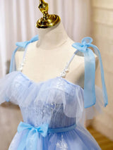 Blue Tulle Appliques Homecoming Dress
