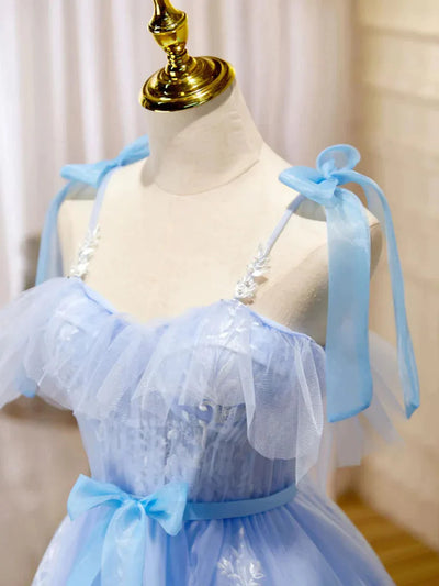 Blue Tulle Appliques Homecoming Dress