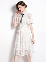A-line White Lace Button Dress