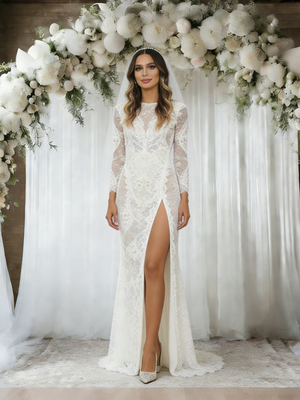 White Mermaid Lace Long Sleeve Backless Wedding Dress