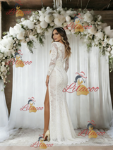 White Mermaid Lace Long Sleeve Backless Wedding Dress