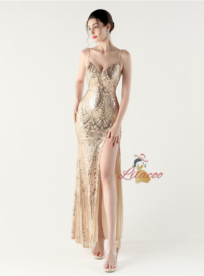 Mermaid Spaghetti Straps Split prom Dress