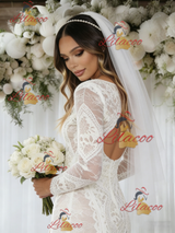 White Mermaid Lace Long Sleeve Backless Wedding Dress