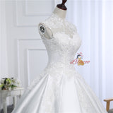 White Satin High Neck Backless Wedding Dress