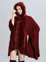 Wool Collar Hooded Knitted Shawl Cloak