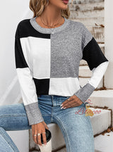 Loose Square Contrast Long Sleeve Sweater