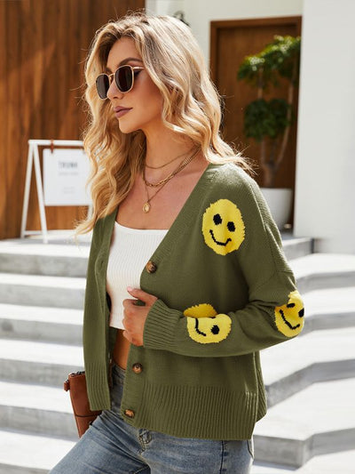 Long Sleeve Loose Smiley Knit Sweater