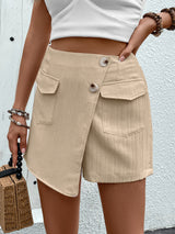 High Waist Short Pocket Solid Color Skirt Pants