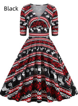 Autumn and Winter Christmas Vintage Print Dress