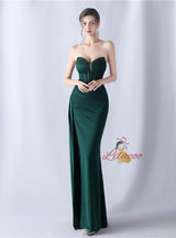 Mermaid Strapless Pleats Beading Split Prom Dress