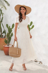 V-neck Silm Waist Short Sleeve Dress