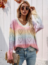Rainbow V-neck Pullover Women's Sweater