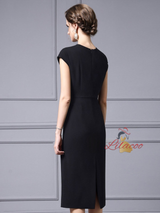 Black Scoop Neck Pleats Mother Of The Bride Dress