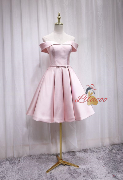 Simple Pink Satin Homecoming Dress