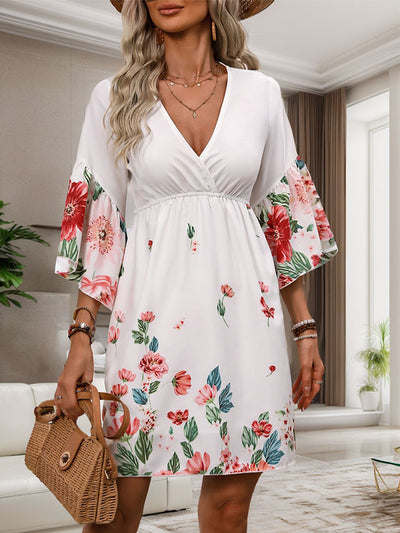 Short Sleeve V-neck Printed Dress