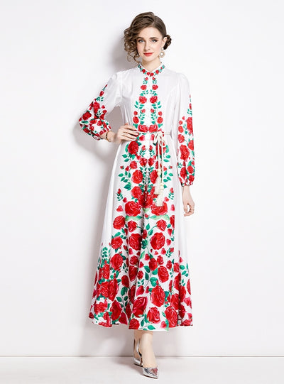 Palace Style Flower Single-breasted Dress