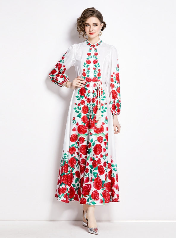 Palace Style Flower Single-breasted Dress