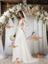 White Lace Long Sleeve Appliques Wedding Dress