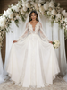 White Lace Long Sleeve Appliques Wedding Dress