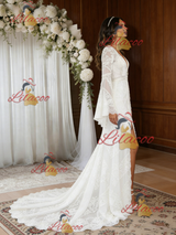 White Mermaid Lace Long Sleeve Wedding Dress