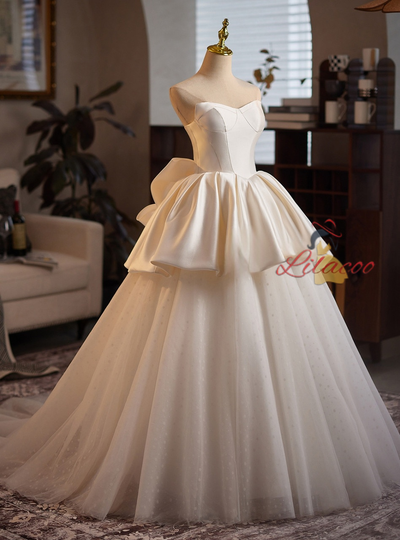 Ivory White Satin Tulle Wedding Dress