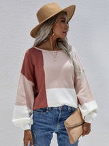 Crew Neck Pullover Back Strap Splicing Sweater