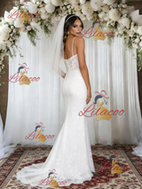 White Mermaid Lace Spaghetti Straps Wedding Dress